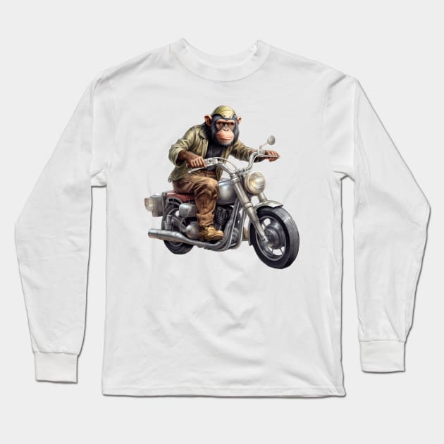 Monkey Biker Retro Motorcycle Long Sleeve T-Shirt by Nenok